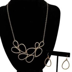 Francesca’s Gold Tone & Crystal Bib Statement Necklace & Earring 2-Piece Set